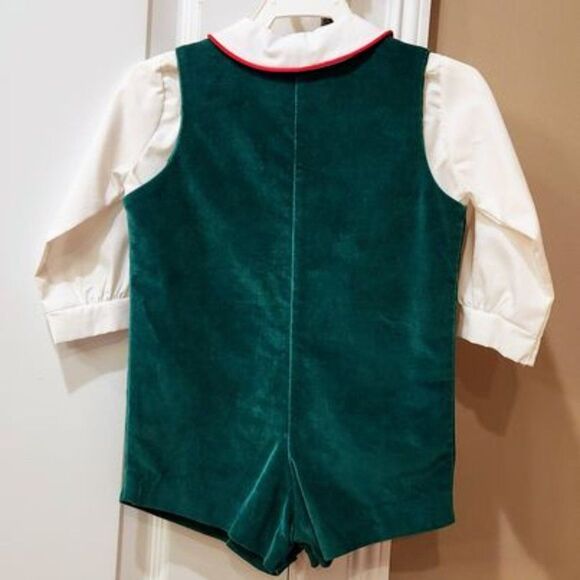 NWOT Lisa Jackson 2T Green Velvet Holiday Short Outfit & White Shirt - Picture 4 of 4